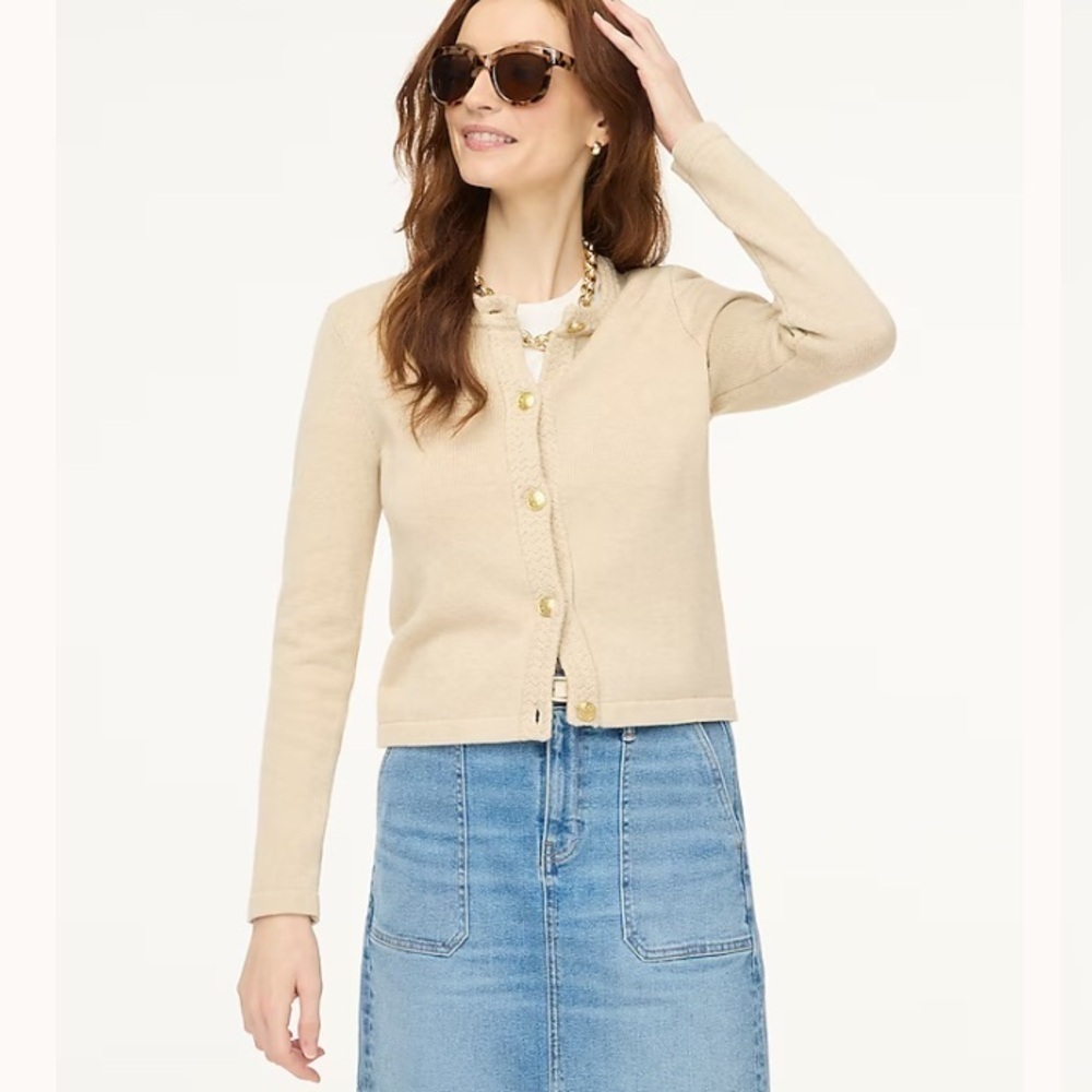 J crew heather light khaki Cotton cardigan sweater lady jacket
